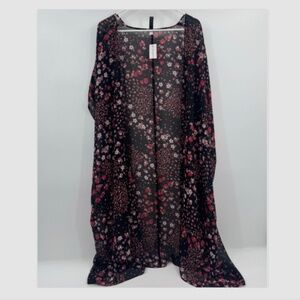 Lane Bryant Duster Women One Size NEW Black Red Sheer Cottage Fairy Floral